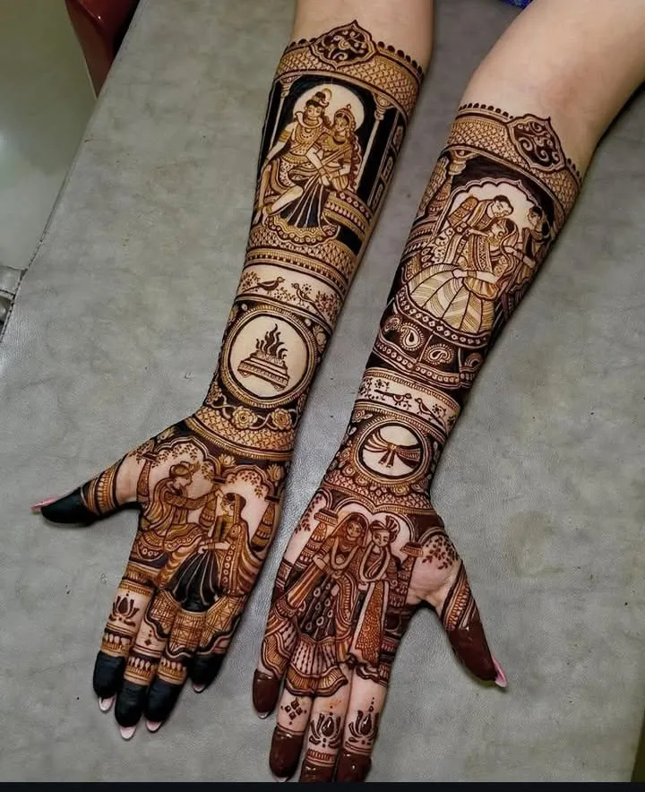 Intricate bridal hands mehandi design 11