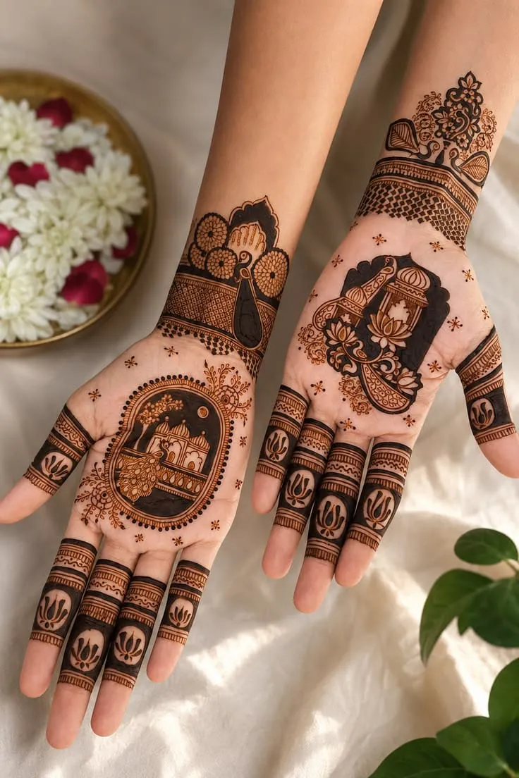 Intricate bridal hands mehandi design 13
