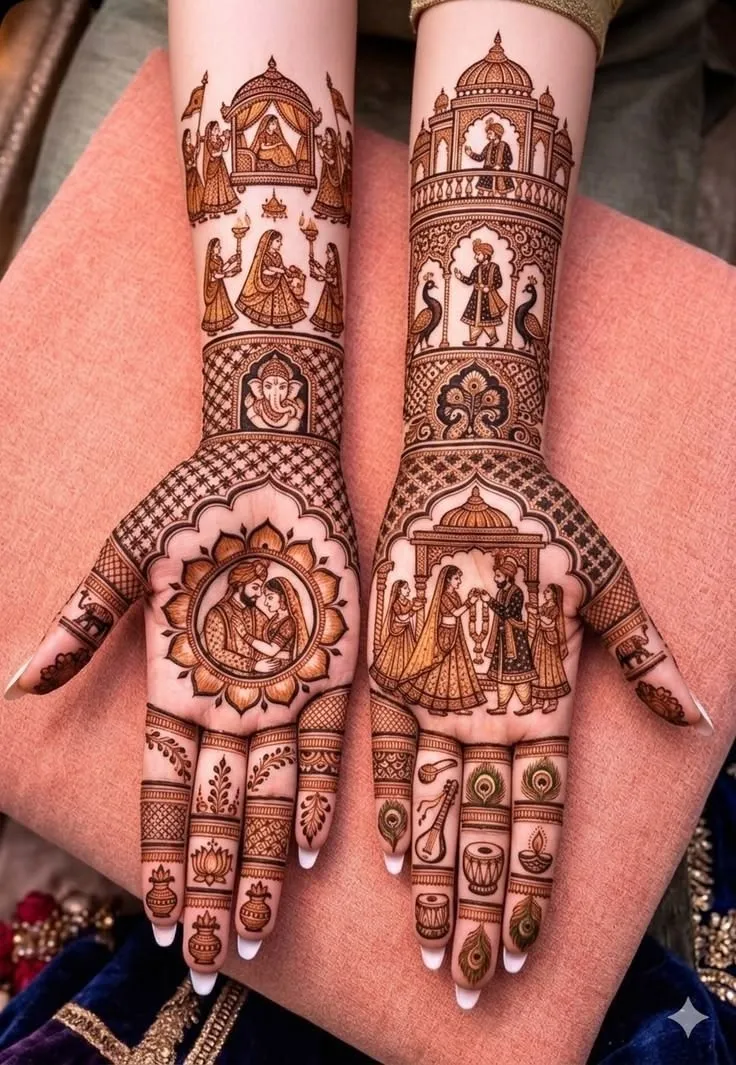 Intricate bridal hands mehandi design 16