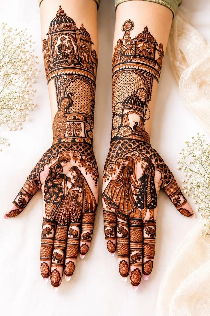 Intricate bridal hands mehandi design 17