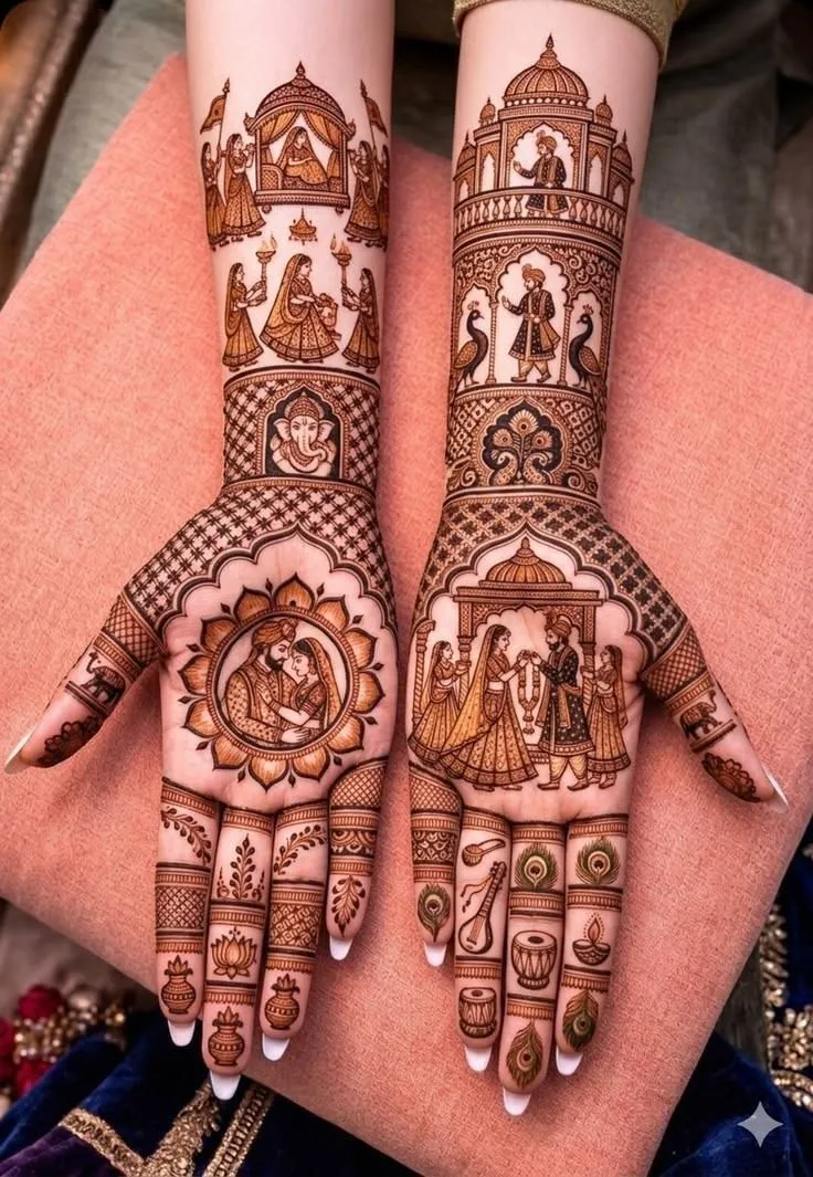 Intricate bridal hands mehandi design 16